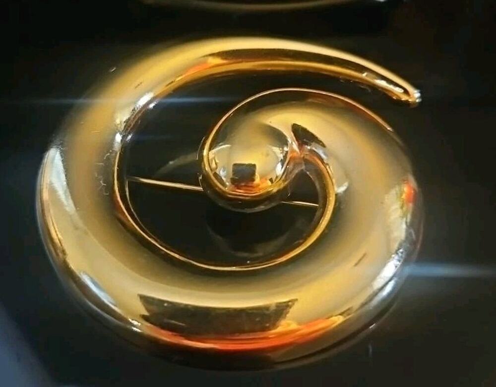 Vintage Monet Gold Tone Swirl Brooch Bold Spiral Statement Retro